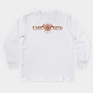 Never stop exploring; travel; traveler; travelling; wander; backpacker; sailor; sailing; explore; adventure; backpacking; explorer; free; roam; viking; Kids Long Sleeve T-Shirt